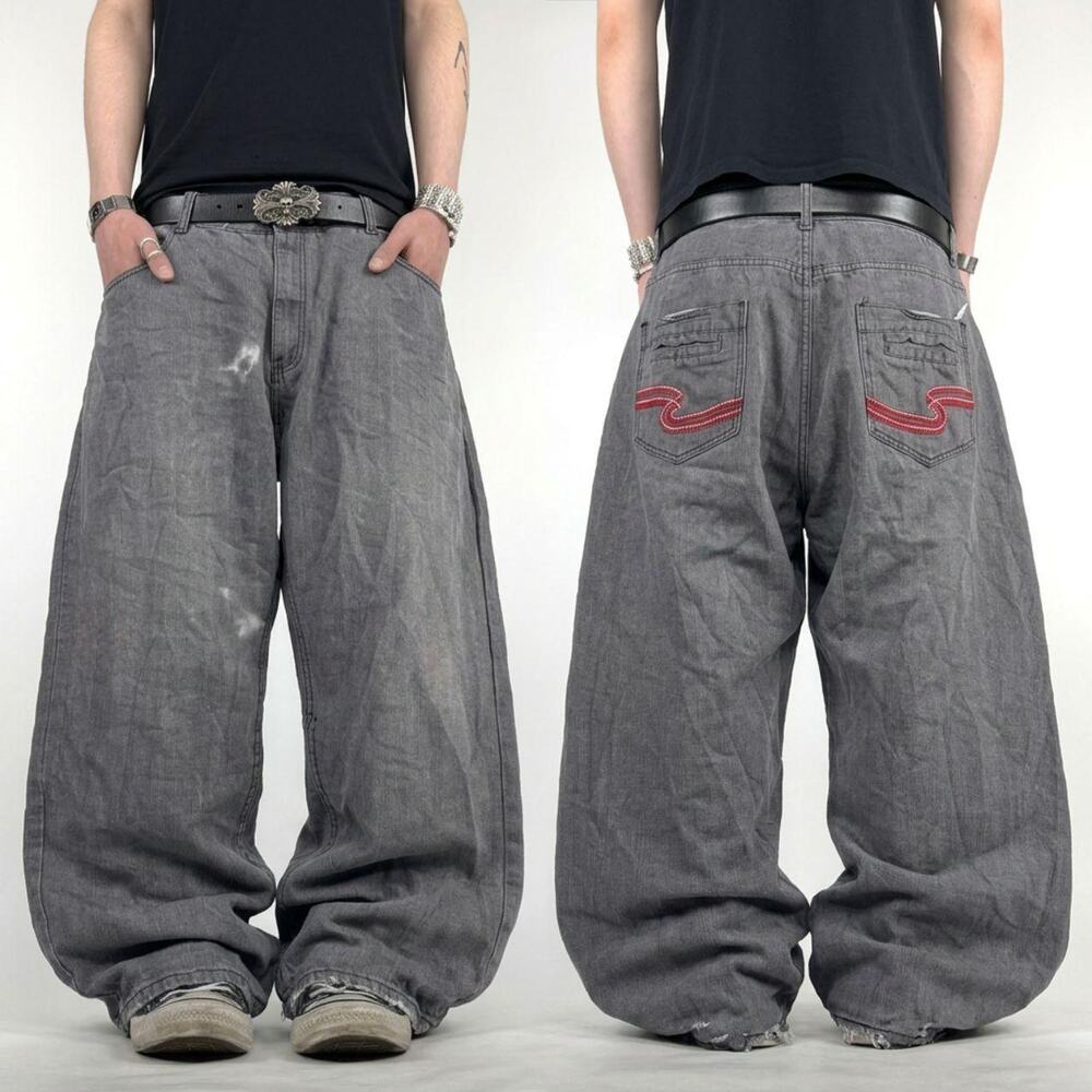 Vintage faded grey grunge y2k cyber archive baggy wide leg rare jeans